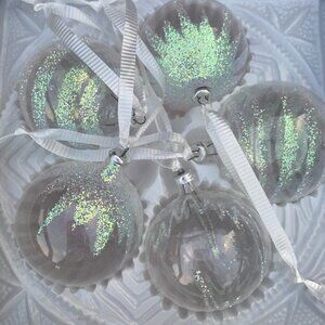 VINTAGE Christmas Bulb Noma Doubleglo Clear Silver Glitter Set of 5 Original Box